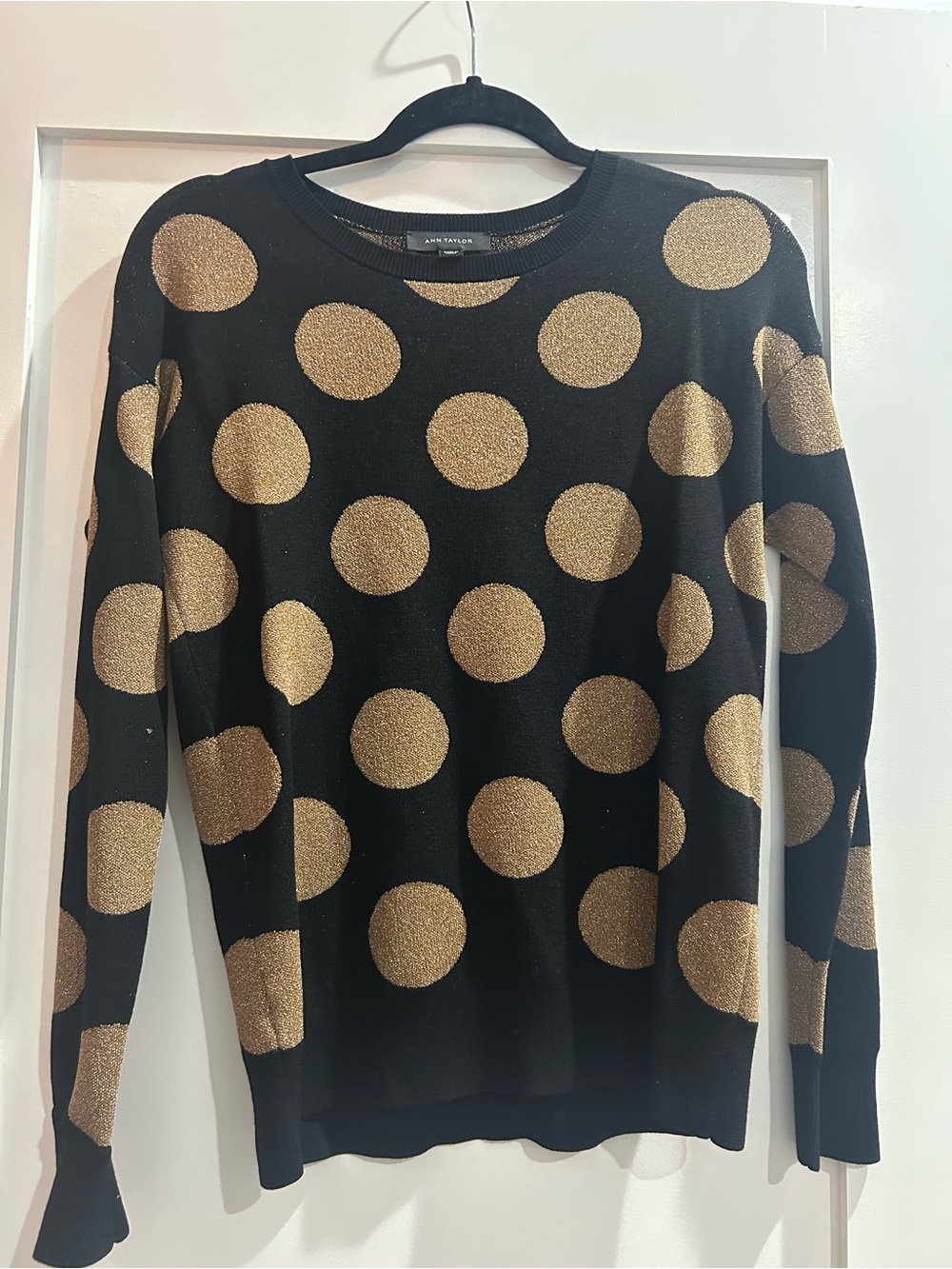 Ann Taylor Black Sweater with Gold Polka Dots
